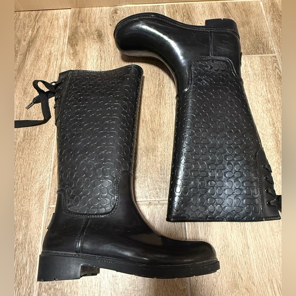 COACH Signature Fern Lace-Up Corset Signature Logo Rain Boots Black Sz 9 - Picture 7 of 7